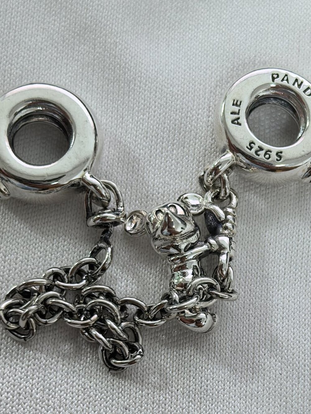 Pandora Disney, Climbing Mickey Safety Chain, Red CZ, S925 Silver Jewelry - Picture 2 of 4